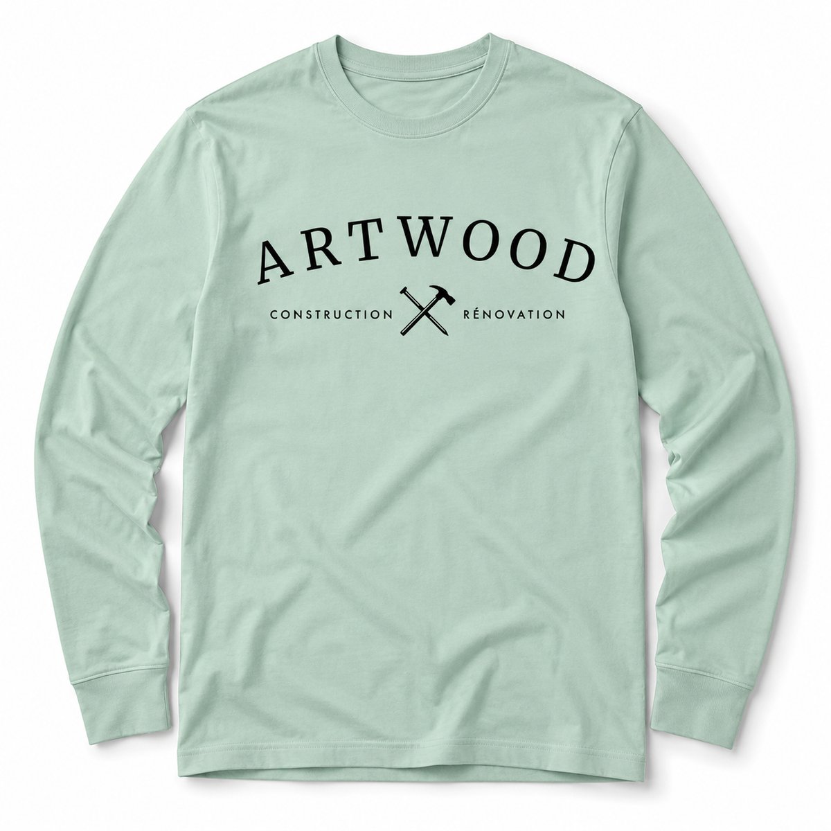 Long-sleeve work tee printed for Artwood Construction Renovation by Singhs Print